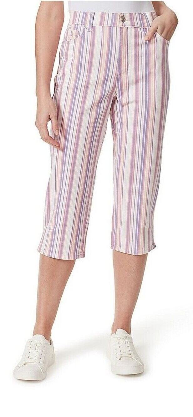 Gloria Vanderbilt Ladies Amanda Capri Jeans Color Ribbon Pink Stripe 4 Regular